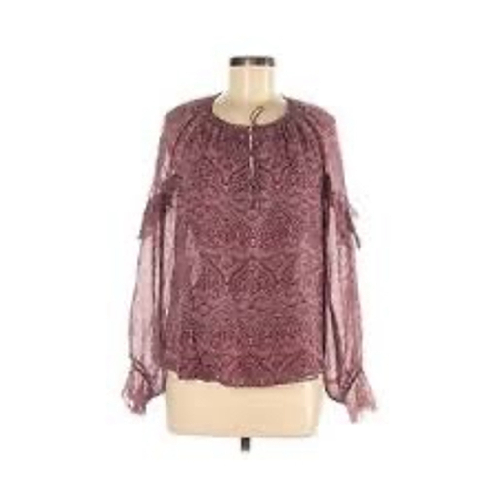 Joie XXS‎ Paisley Print Long Sleeve Blouse in Burgundy and White